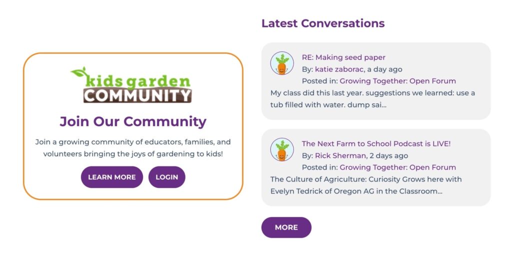 KidsGardening website: the Kids Garden Community and latest forum conversations