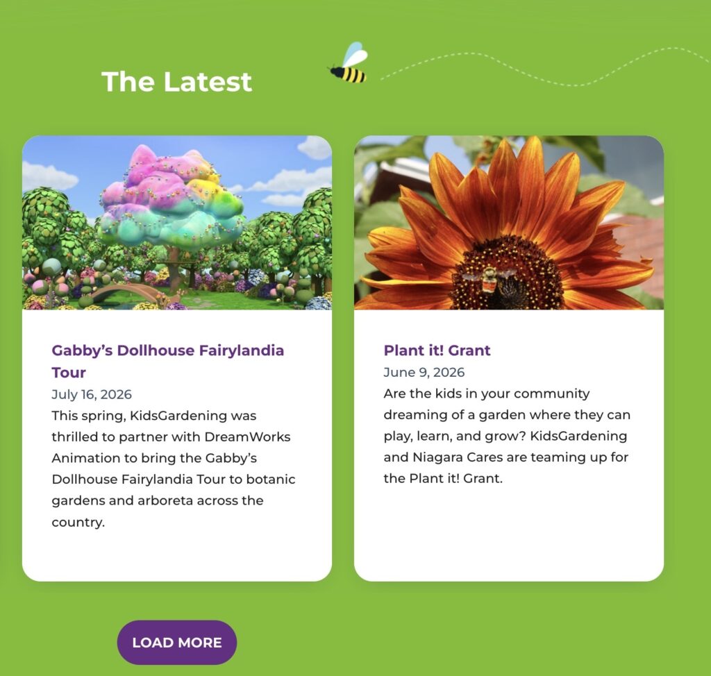 KidsGardening website: The Latest news cards on green